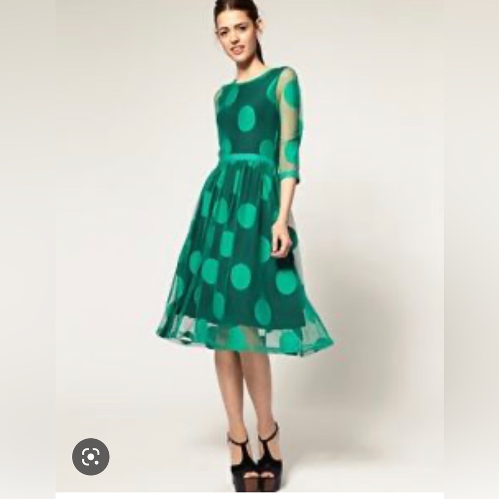 ASOS Midi Dress Mesh Spot in Teal Green